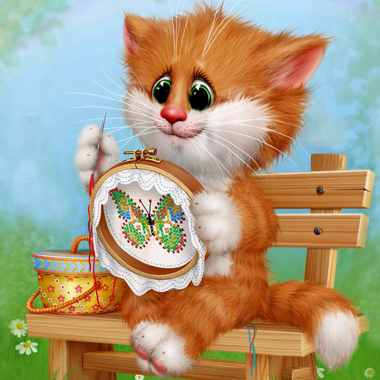 Алмазна мозаїка SANTI Котик Помічник 30*30см на підрамнику