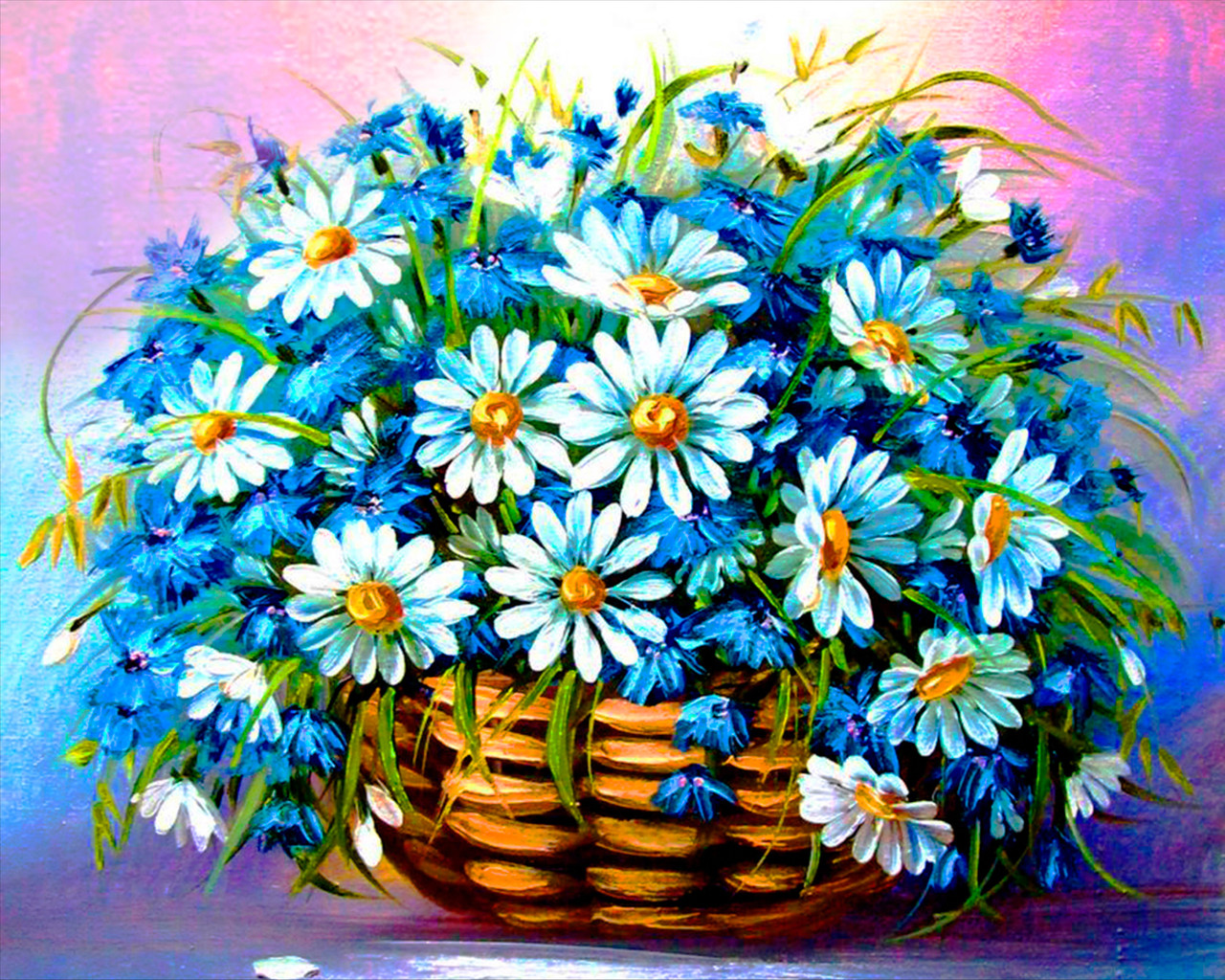 Алмазна мозаїка SANTI Кошик з ромашками, 40*50см на підрамнику