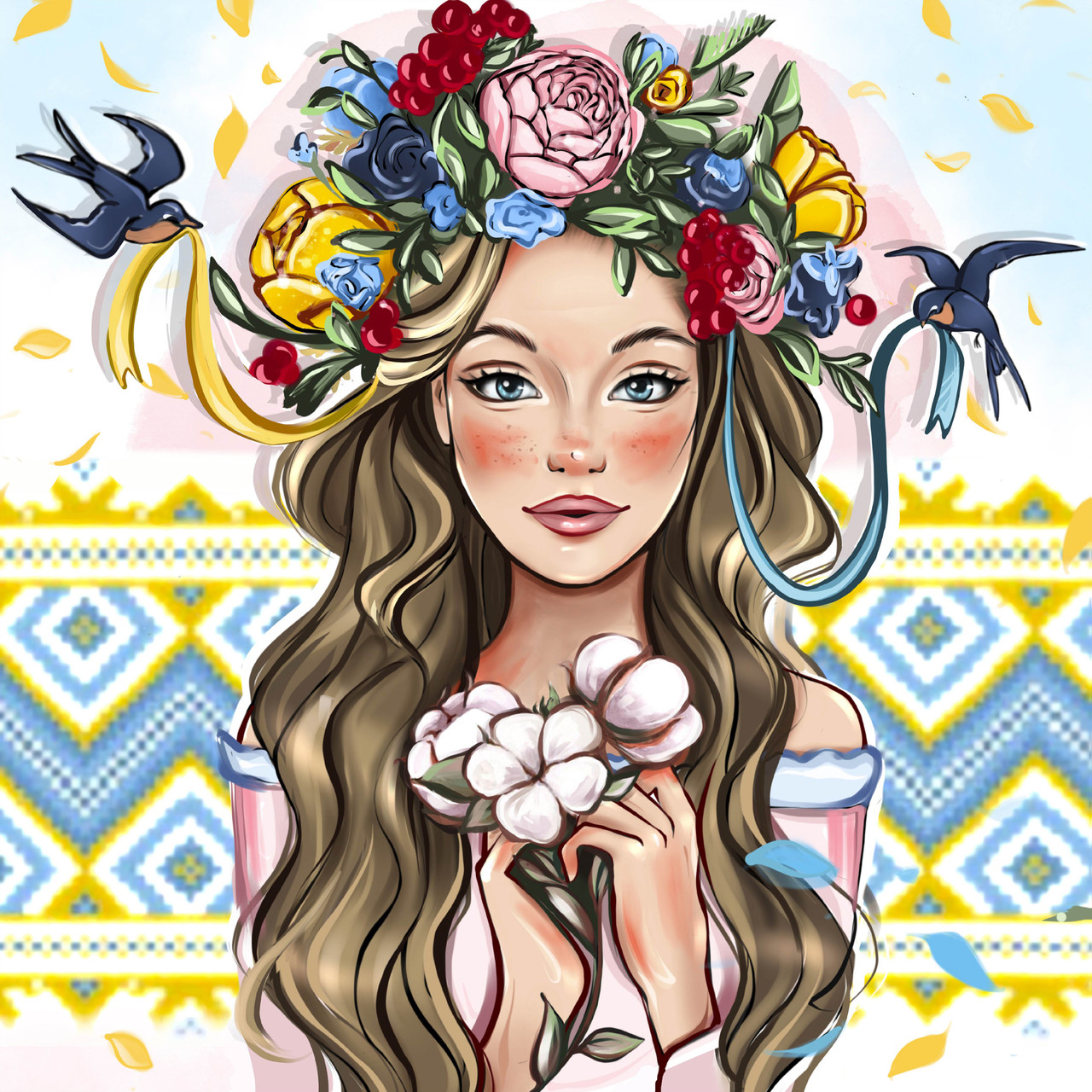 Алмазна мозаїка SANTI Козачка з бавовною 40*40см на підрамнику