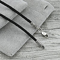 Шнурок шелковый Ю397ш цвет черный ширина 3 мм вес серебра 1.2 г длина 55