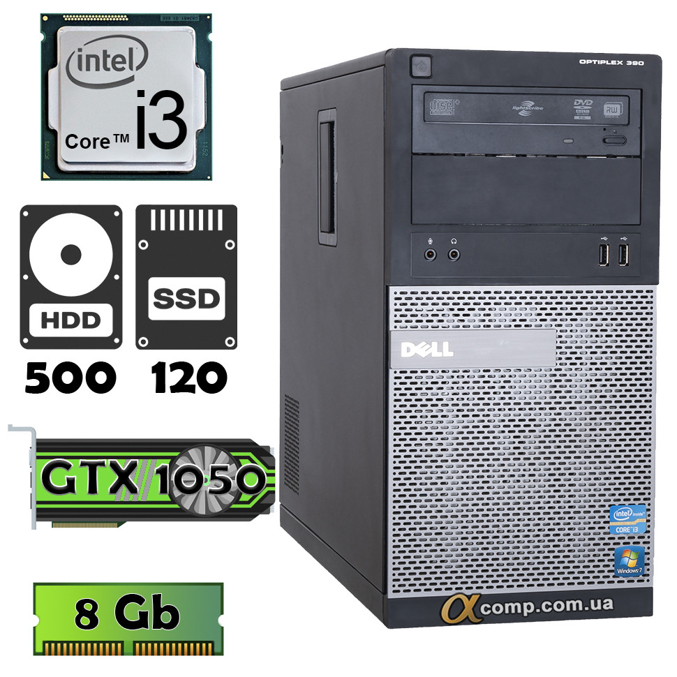 Dell Optiplex 390 (i3 2100 • GTX1050 • 8Gb • 500Gb • ssd 120Gb) MT