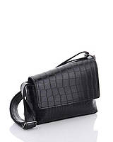 Асиметричная черная сумочка из качественной эко-кожи с тиснением под крокодила
