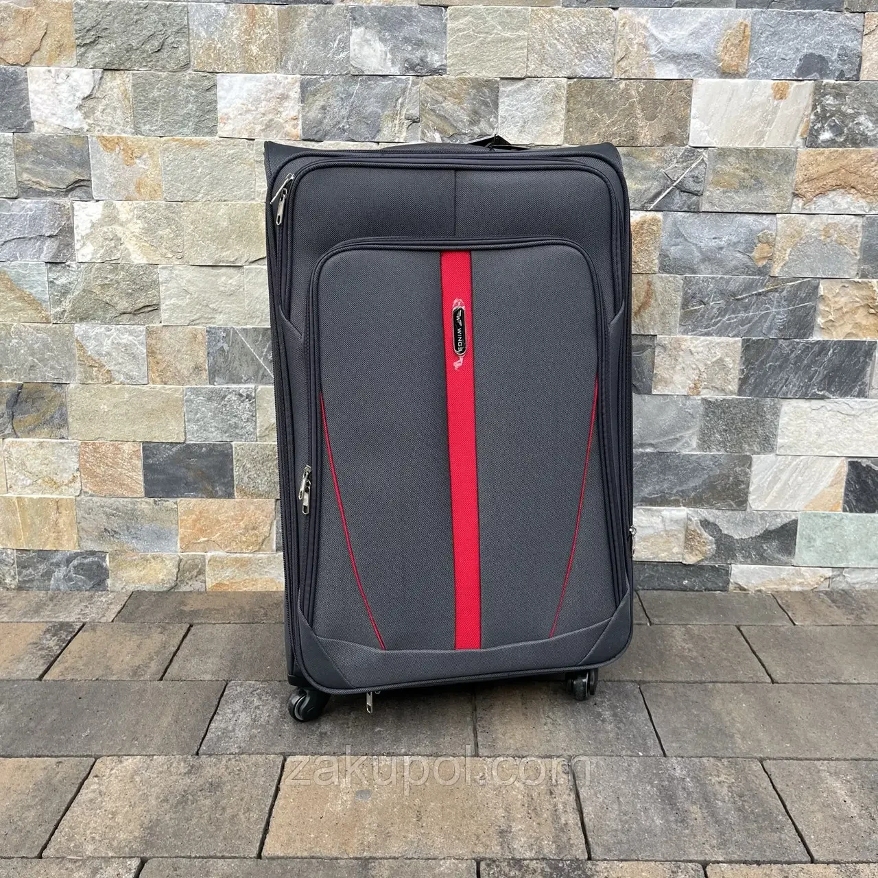 Валіза Wings 1706 тканинний на 4 колесах, великий сірий, фото 1