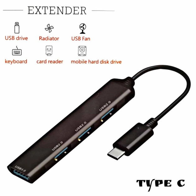 Перехідник Estender SX-35 4in1 Type-C to USB3.0+USB2.0*3
