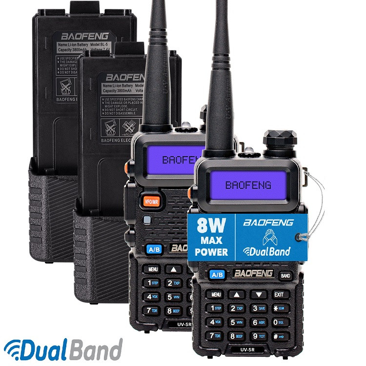 Комплект Рація Baofeng UV-5R 2 шт, 8 Вт, 1800 мАч + Гарнітура + Ремінець на шию + АКБ для Рації Baofeng UV-5R