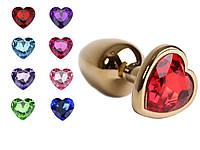 Анальная пробка металл сердечко золотая S + мешочек aiw Качесто 279