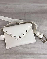 Качественная поясная сумочка белого цвета без подкладки