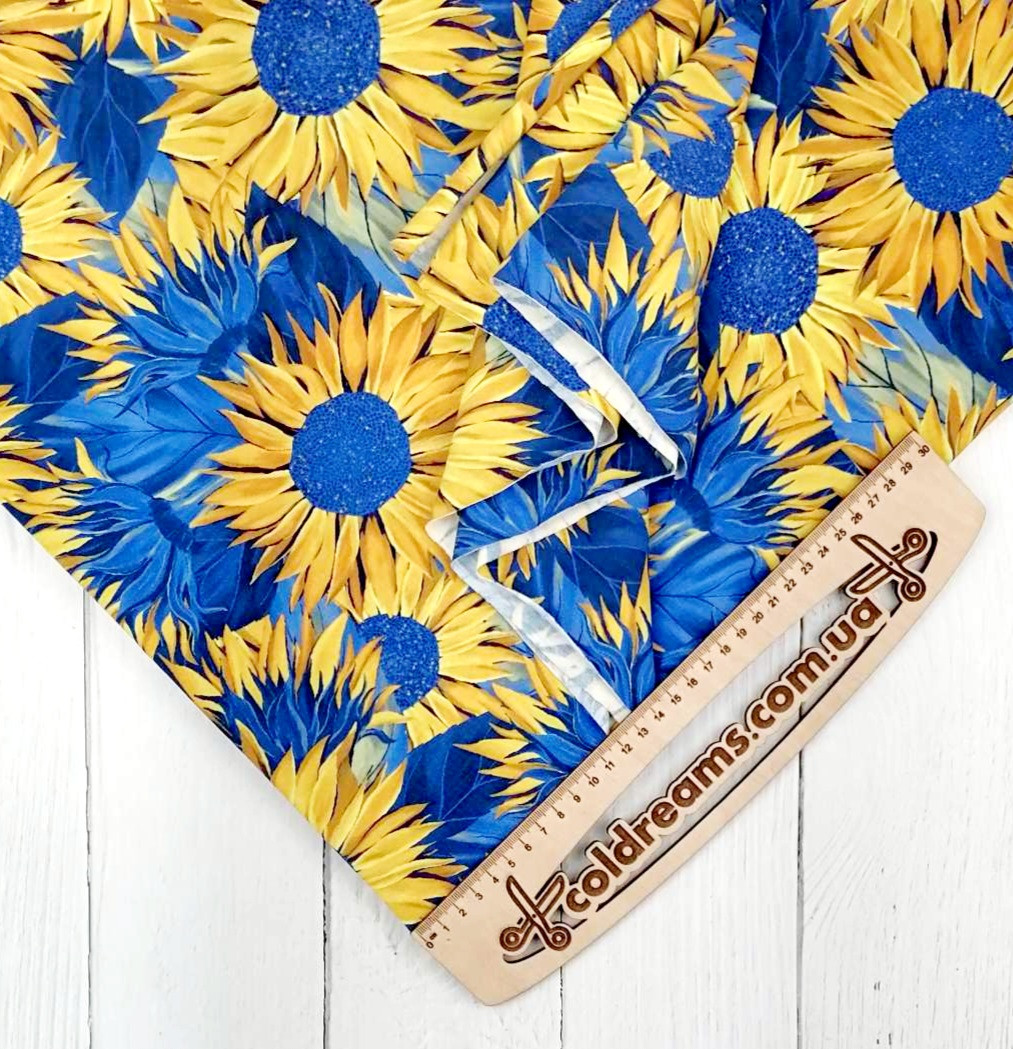 Стрейч кулір принт "Жовтосині соняшники" — 180 см (диджитал)