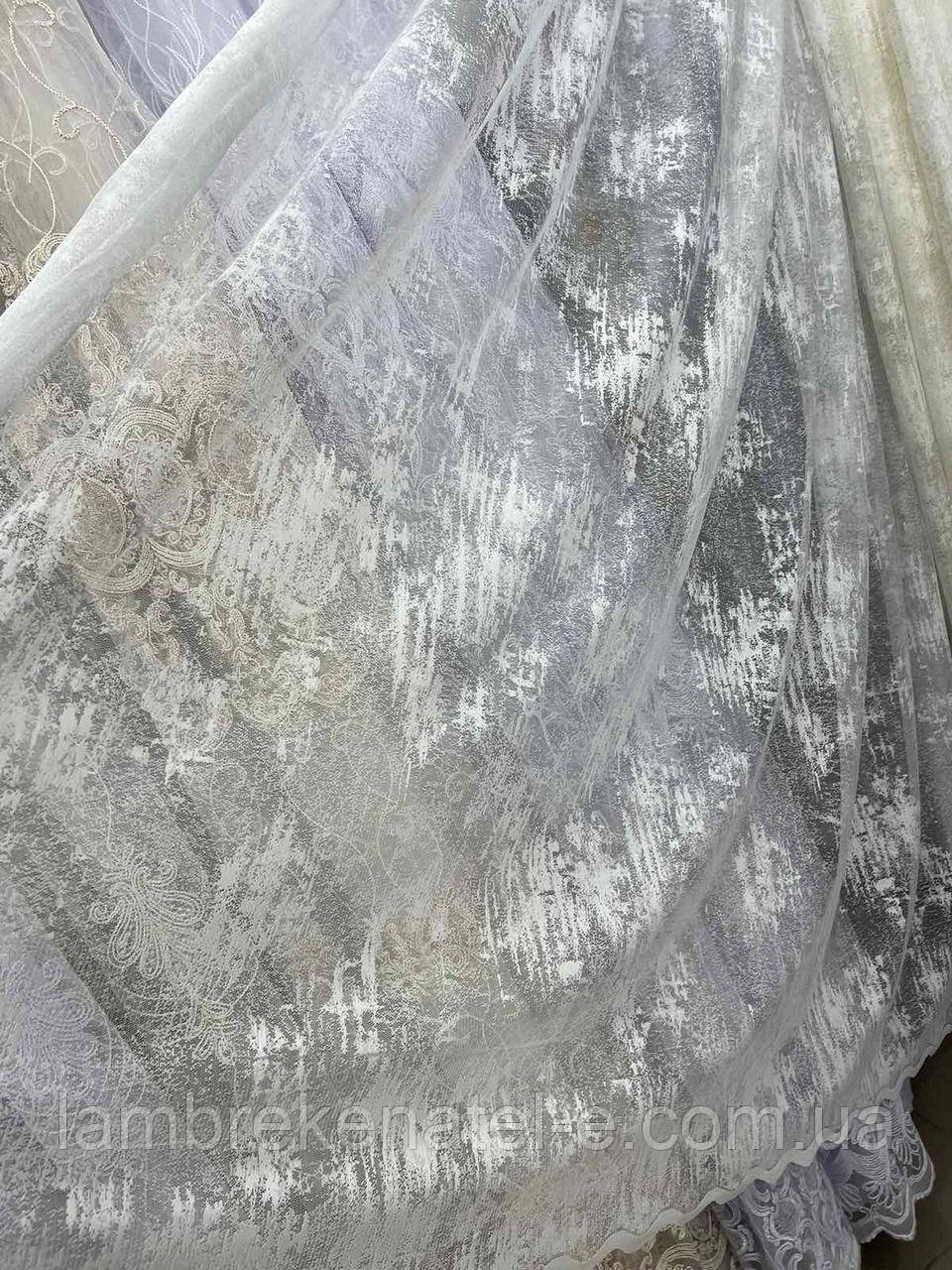 Тюль мармур білий жакардовий у зал кухню, висота 2,8 м, фото 1
