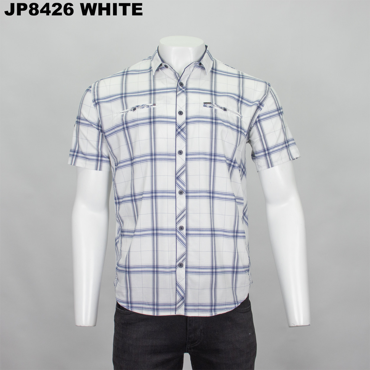 Сорочка чоловіча, приталена (Slim Fit) з коротким рукавом, Bagarda JP8426 WHITE 93% бавовна 7% еластан M(Р)