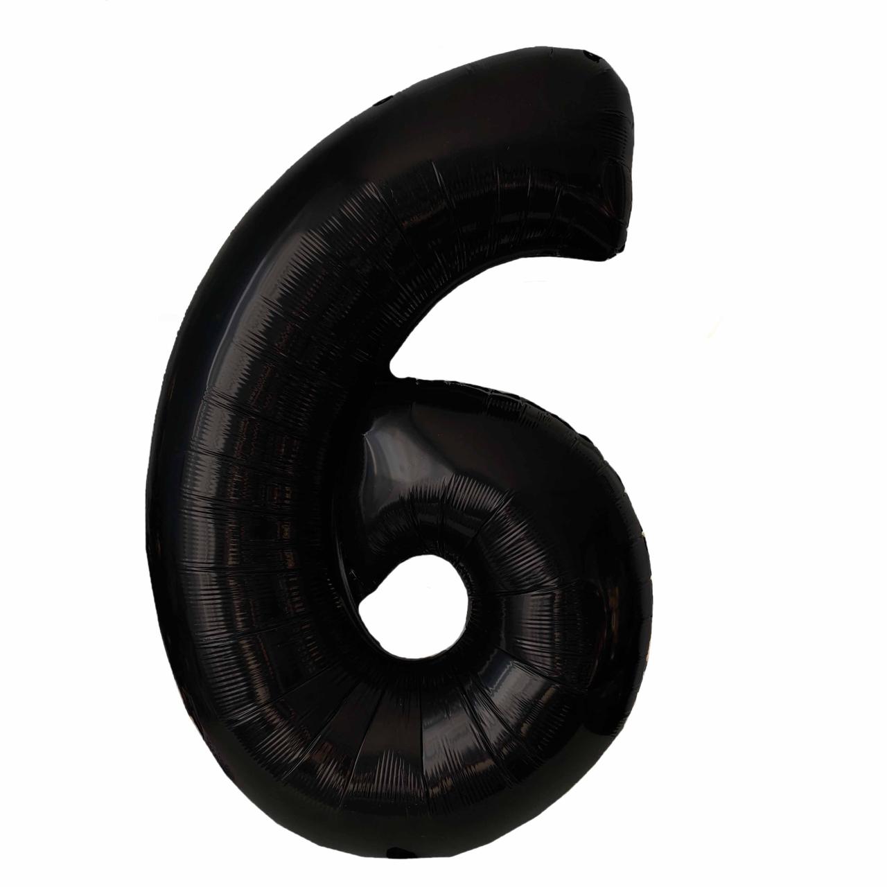 Фольгова кулька цифра "6" чорна металік  40"(100см) 1шт