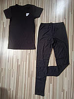 Черная футболка и черные шорты для физкультуры 116 з лосинами