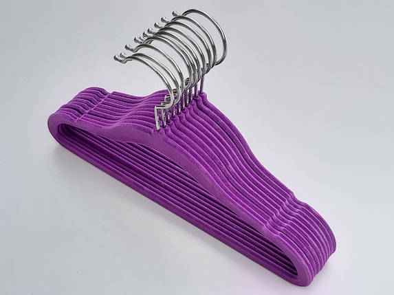 Плічка дитячі флоковані (оксамитові, велюрові) фіолетового кольору, довжина 29,5 см, в упаковці 10 штук, фото 2