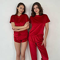 Пижама женская тройка BO.Brand футболка шорты и штаны Красный
