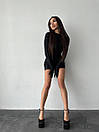 Коктейльна чорна облягаюча сукня міні з рукавичками, фото 5