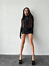 Коктейльна чорна облягаюча сукня міні з рукавичками, фото 2