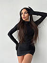 Коктейльна чорна облягаюча сукня міні з рукавичками, фото 4