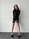 Коктейльна чорна облягаюча сукня міні з рукавичками, фото 7