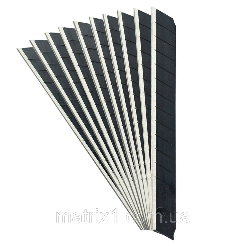 Лезо 9 мм SK2 сегментоване чорне 10 шт. у тубі, 0.6х9х80 мм HAISSER, фото 1