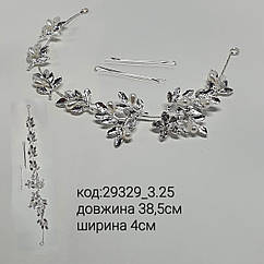 Гілочка в зачіску срібло довжина 38,5 см кристали білі