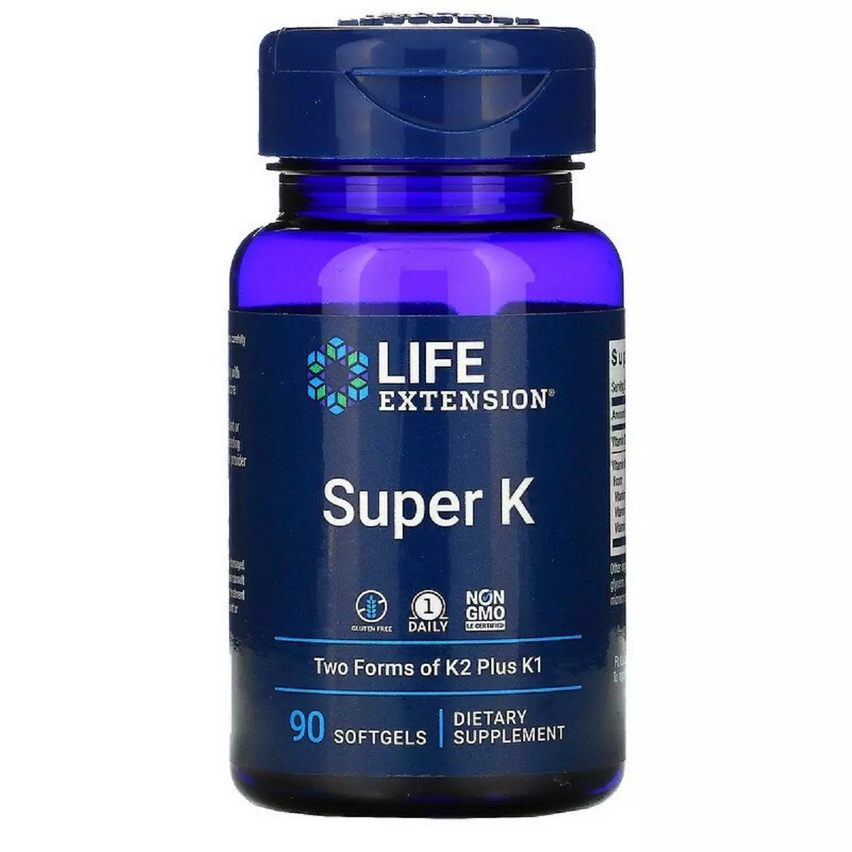 Вітамін К у двох формах (К2 + К1), Life Extension, Super K, 90 капсул