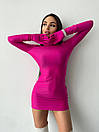 Коктейльна малинова облягаюча сукня міні з рукавичками, фото 5