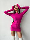 Коктейльна малинова облягаюча сукня міні з рукавичками, фото 6