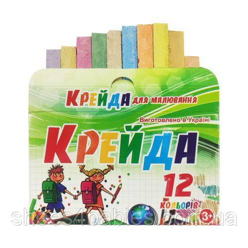 Мел кольоровий -12цв."Крейда" квадри 70*15*10 з європідвісом карт. № ККЕ.912 "ЛЮКС КОЛОР"