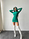Коктейльна зелена облягаюча сукня міні з рукавичками, фото 3