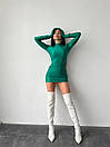 Коктейльна зелена облягаюча сукня міні з рукавичками, фото 9