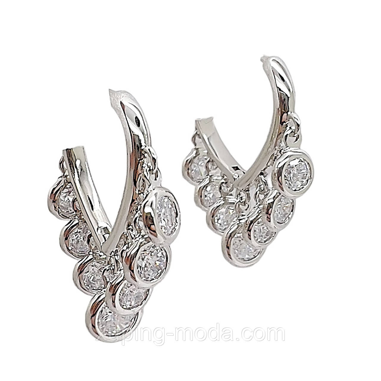 Оригінальні сережки xp. 25х5-4 мм. Родий, фото 1