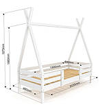 Біле ліжечко Будиночок Вігвам-2 дерев'яне 80х190 мм для дівчинки, фото 2