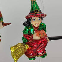 Скляна ялинкова іграшка  відьма на мітлі   Snegka Poland, фото 3