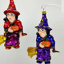 Скляна ялинкова іграшка  відьма на мітлі   Snegka Poland, фото 4