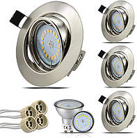HiBay из 4 светодиодных встроенных точечных светильников 230 В с лампочками GU10 5 Вт матовая нержавеющая стал