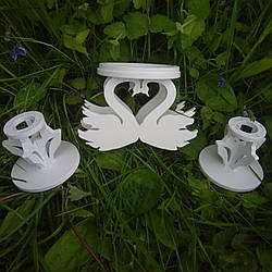 Набір весільних свічників із лебідями з дерева білого кольору