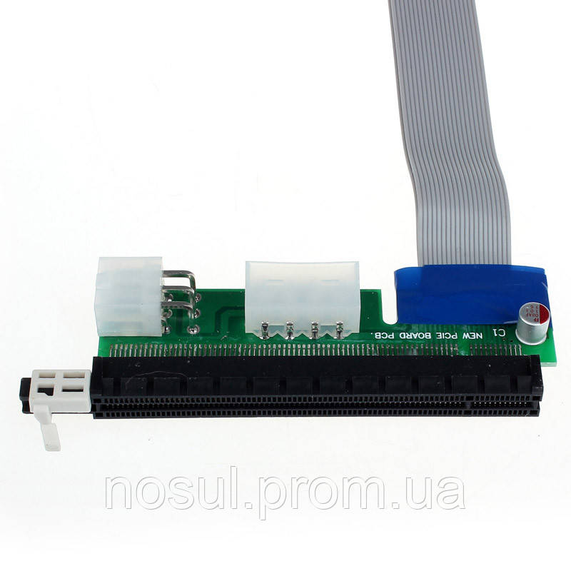 Райзер-переходник PCI-E 1x-16х С ПИТАНИЕМ Molex 4 pin +6 pin гибкий шлейф 1x16 райзер Extender Card PCI-E - фото 1 - id-p306462372