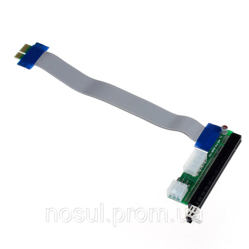 Райзер-переходник PCI-E 1x-16х С ПИТАНИЕМ Molex 4 pin +6 pin гибкий шлейф 1x16 райзер Extender Card PCI-E - фото 2 - id-p306462372