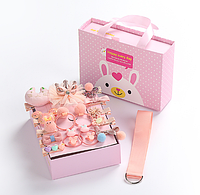 Набор резинок и заколок для волос детский для девочки в подарочной коробке сумке Розовий котик
