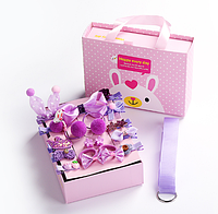 Набор резинок и заколок для волос детский для девочки в подарочной коробке сумке Сиреневий