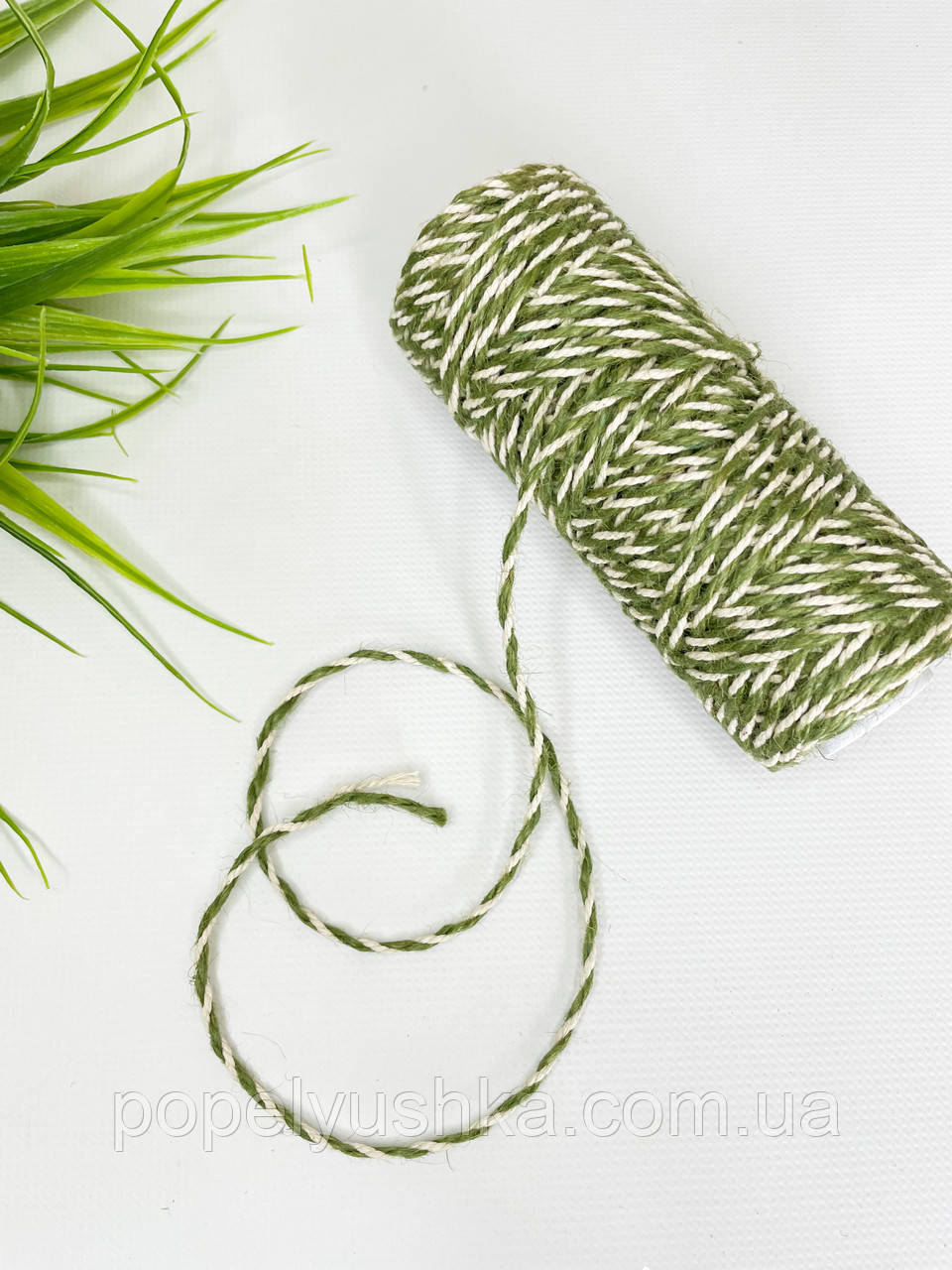 Шнур джутовий біло-оливковий 2 мм, фото 1