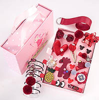 Набор резинок и заколок для волос детский для девочки в подарочной коробке сумке Красний