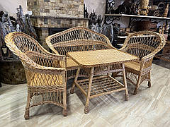 Набір плетених меблів «Простий», світлий — стіл, два крісла та диван