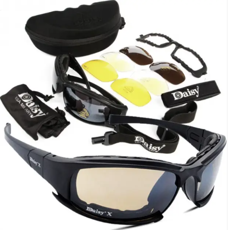 Окуляри тактичні Daisy X7 Black — 4 змінні лінзи, UV400, кейс