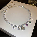 Підвіска Чокер Перлинне намисто з чотирилисним конюшиною зеленим і цирконій для модної дівчини для удачі, фото 3