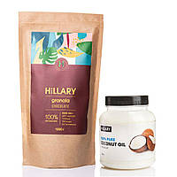 Гранола Hillary Chocolate Coconut, 1000 г + Рафінована кокосова олія Hillary 100% Pure Coconut Oil, 500 мл