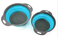 Дуршлаг силиконовый складной 2 шт в комплекте (большой + маленький) Collapsible filter baskets Голубой!