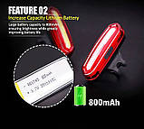 Задній велоліхтар RED+BLUE Поліція (120LM, 800mAh Акумулятор, USB, IPX6, COB LED, 6 режимів, 15 годин роботи), фото 3