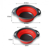 Дуршлаг силиконовый складной 2 шт в комплекте (большой + маленький) Collapsible filter baskets Красный!