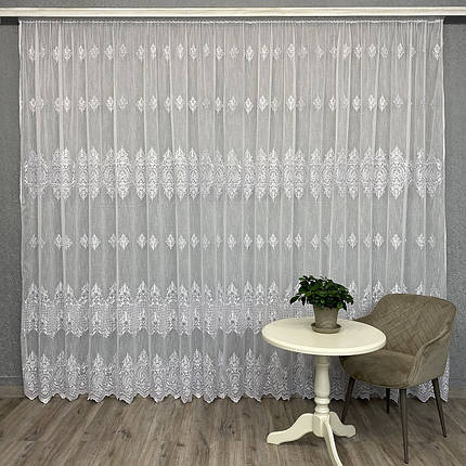 Льняна тюль з шикарною вишивкою №12224 на відріз, фото 1